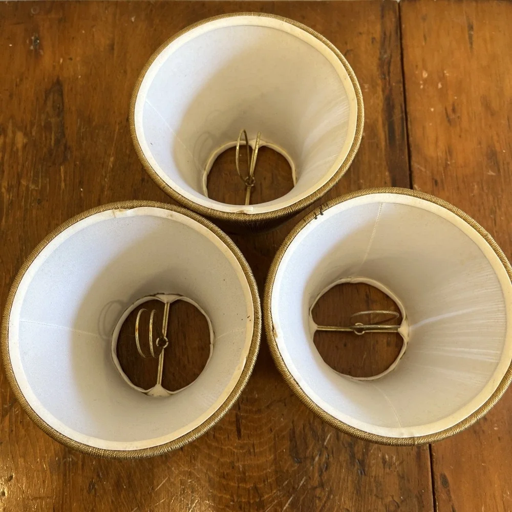 Set of 3 Clip-On Chandelier Lamp Shades Gold Pleated Silk String 5